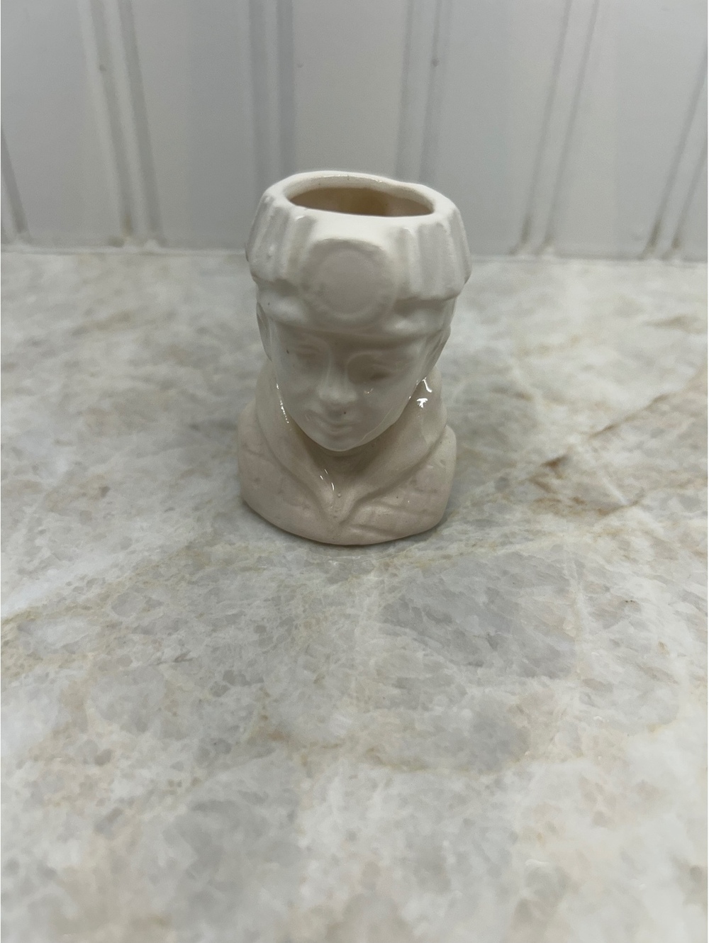 Vintage White Porcelain Miniature Miner Toby Jug • Figural Head Creamer Pitcher - Picture 1 of 4